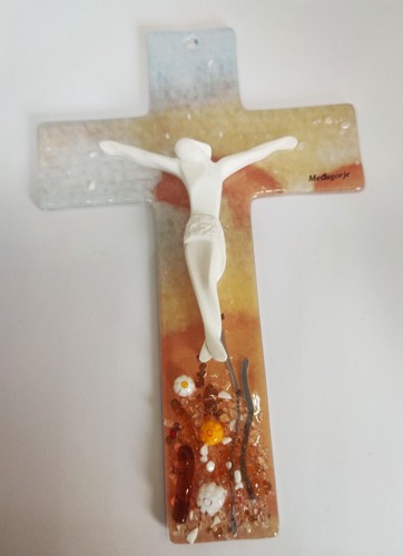 Wall Modern Glass Murano Crucifix Cross Multicolor Red From Medjugorje 6.3" - Picture 17 of 18