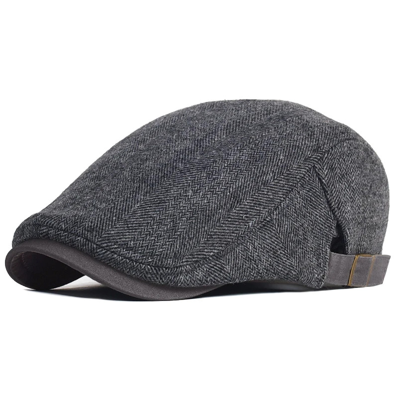 Gorra Gatsby Hombre Sombrero de Invierno Lana Gruesa Ajustable Gris Oscuro
