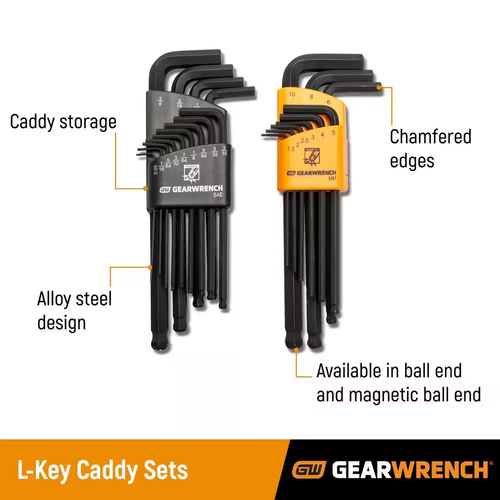 SAE & Metric Long Arm Ball End Hex Key Set with Caddies (26-Piece) - Picture 2 of 12