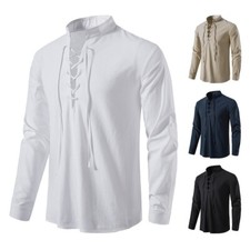 Men's long sleeved casual stand up collar shirt