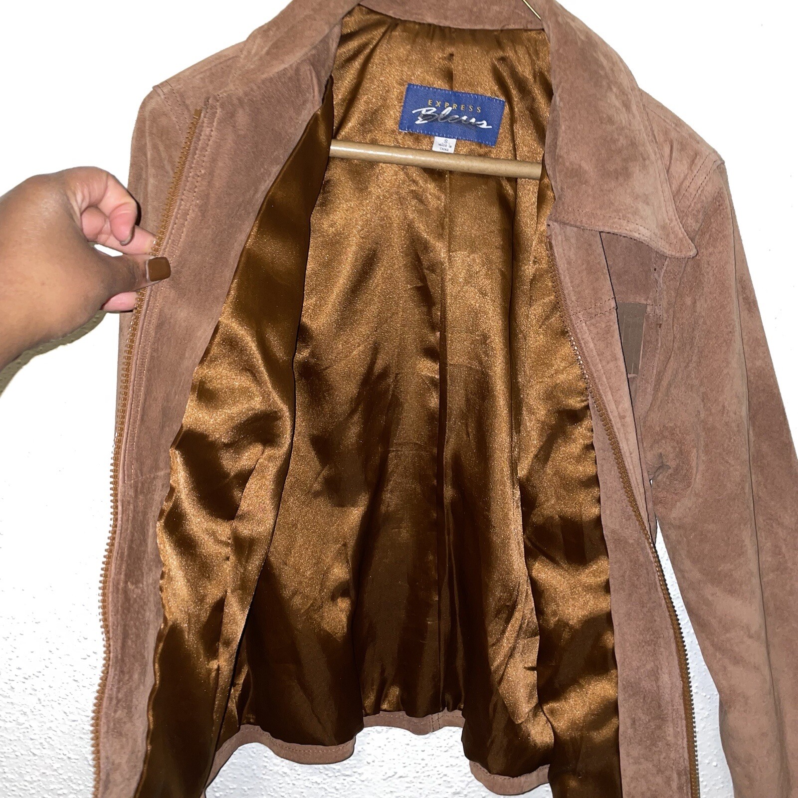 VTG Express Brown Leather Fringe Western Boho Zip Collar Jacket. Size Small image 6