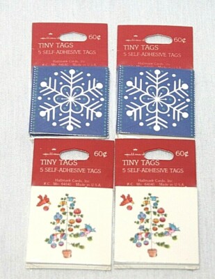 4 Pkgs Vintage Hallmark Snowflakes & Christmas Tree Gift Tiny Tags NOS