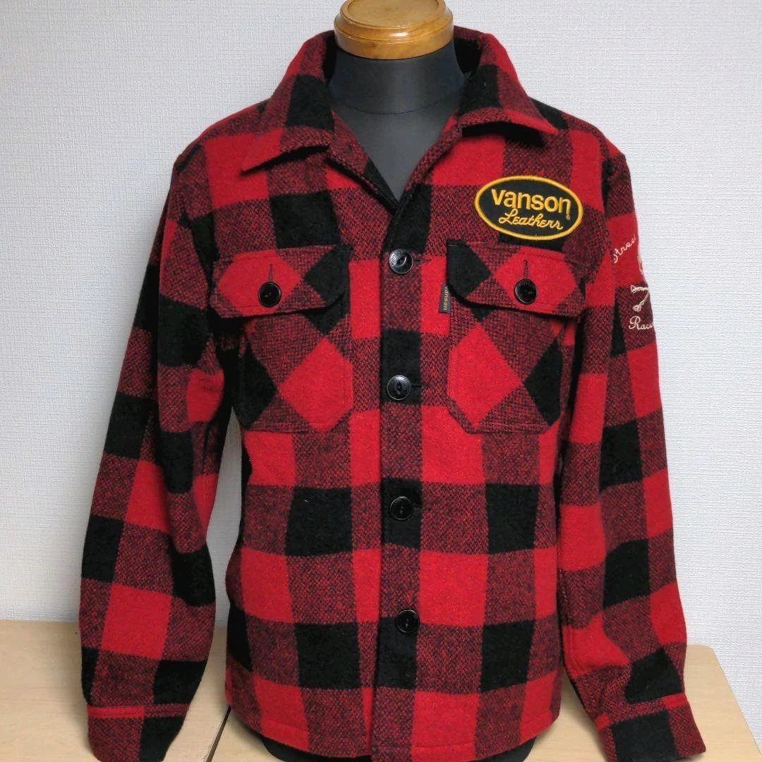 VANSON Red Black CPO Skull Pattern Buffalo Check Jacket Size M | eBay
