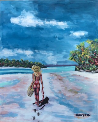 Caribbean BEACH Girl Original Art PAINTING DAN BYL Modern contemporary Huge 4x5'
