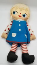 Holiday Fair Cloth Rag Doll Blonde Hair & Blue Dress 12" tall