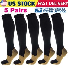 5 Pair Copper Compression Socks Knee High 20-30mmHg Energy Support Recover Socks