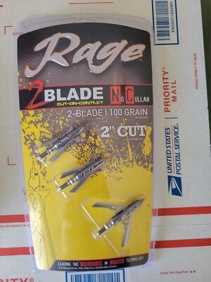 Archery Broadhead RAGE 2 Blade N/C 100 Gr 2''Cut-On-Contact Chisel Tip 3 Pack New