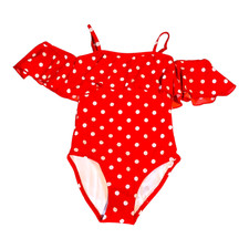 Off-Shoulder Ruffle Swimsuit   Red  White Polka Dot Sizes 2/3T and 4/5 