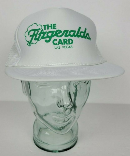 Vintage The Fitzgeralds Card Casino Las Vegas White Mesh Snapback Hat Headmost