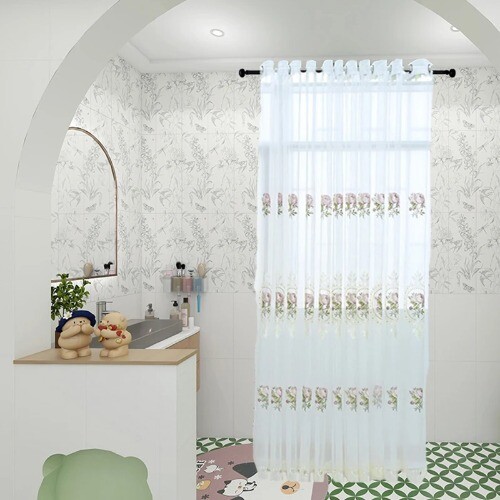 Luxus Weiß Stickerei Blumen Vorhänge Wohnzimmer Pfingstrose Fenster Bildschirm Paneele - Bild 12 von 26