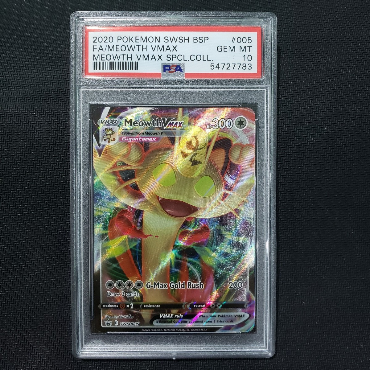 2020 Pokemon: MEOWTH VMAX SWSH005 [Black Star Promo] Full Art Gem 