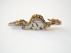 Authentic 925 Silver Partially Gold-Plated Tie Clip Dinosaur Massive 20.5 g/7.0 x 2.0 cm