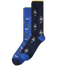 Polo Ralph Lauren Men’s Dress Socks 2-Pack Blue Polo Bear Crew NWT