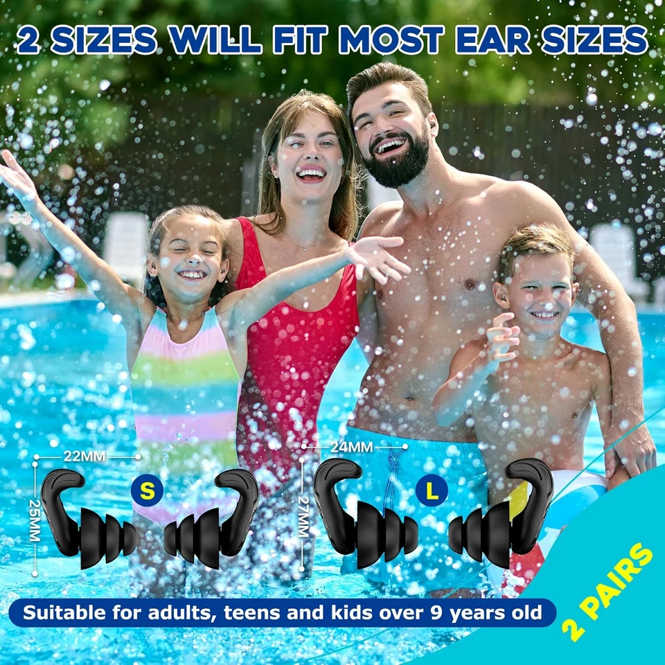Плавательные беруши, 2 пары водонепроницаемые ультраудобные многоразовые силиконовые для плавания E - Изображение 3 из 4
