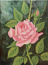 ACEO Print of painting Ryta Folk art pink Autumn Fall Rose Flower Garden Decor