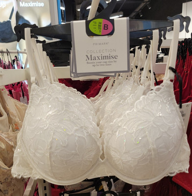 Primark 2 sizes bigger boost bra Sequin Lace maximise Push Up THICK Pad White