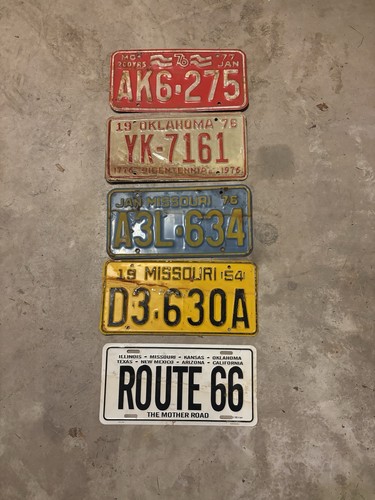 Lot Of Five Vintage  70s & 80s Missouri Oklahoma Route 66 License Plates