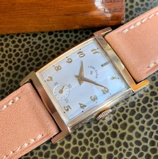 1953 Lord Elgin Grade 670 14K Gold Filled Rectangular Art Deco Wristwatch