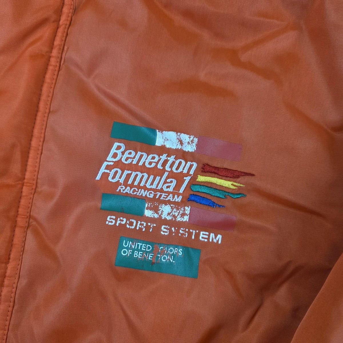 Vintage Benetton Jacket Mens 46 Orange Formula 1 Racing Team