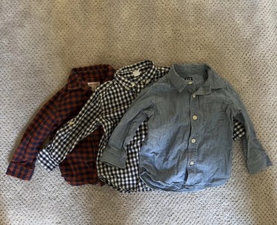 Boys Collared Button Up Long Sleeve Shirt, Lot Of 3, GAP And Cat And Jack 2T