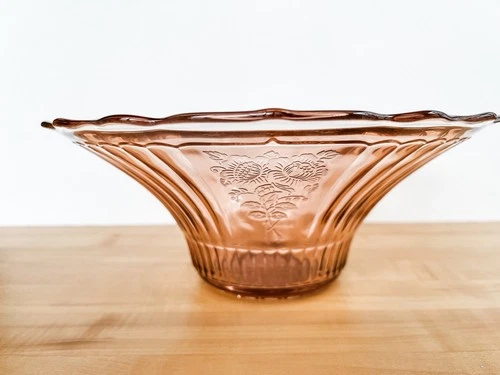 Vintage 1930s Hocking Pink Depression Glass Mayfair Open Rose 12" Serving Bowl