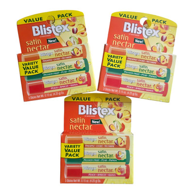 Blistex Satin Nectars LIP BALM with FRUIT EXTRACTS & VITAMIN E (3 Pack x 3) NIB