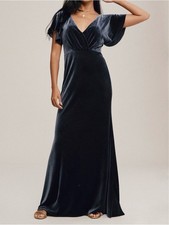 Jenny Yoo Collection Navy Velvet Flutter Sleeve Gown Sz 12