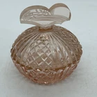 Pink Glass Diamond Cut Trinket Dish With Lid Etched