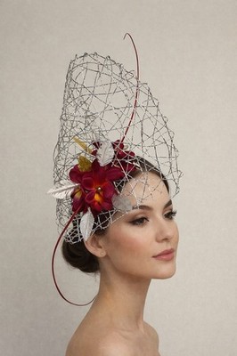 Royal Ascot Kentucky Derby Silver Mesh Red Flowers Fascinator Headband