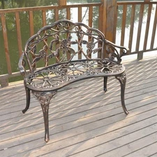 Garden Rose Chair Outdoor 38.5" Cast Aluminum Patio Bench Park Yard Bronze