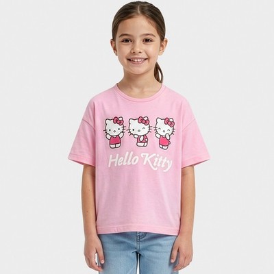 Hello Kitty T-Shirt | Boxy Kurzarm Tee Shirt | Mädchen Sommer Oberteil