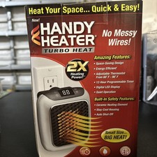 Handy Heater Turbo Heat Plug In Wall Outlet Space Heater 800W Digital Thermostat