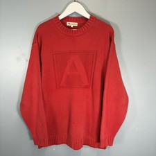 Aquascutum Men’s Vintage Chunky Knit Sweater Jumper L/XL Red Big A Logo 90s 