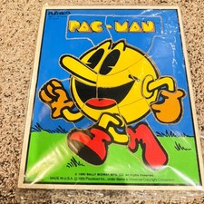 1982 Pac-Man PlaySkool Wood 16 pc Puzzle Frame Tray 369-4 Let  s Go Bally Midway