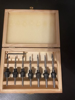 Powertec Holzbohrer Satz 8-tlg mit Tiefenanschlag & Senker Holzbox 3 6 mm