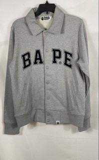A Bathing Ape Men's Grey BAPE Logo Snap Front Sweatshirt Cardigan Jacket Sz M