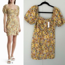 ASTR THE LABEL Wendy Mini Dress in Yellow Brown Floral Multi Size Medium