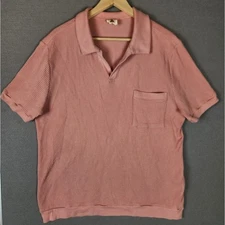 Dandy Del Mar Men's Polo Shirt XL Pink Waffle Knit Textured Short Sleeve Cotton