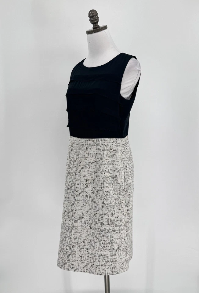 Vestido Vaina Armani Collezioni Negro Blanco Bloque de Color Volantes Sin Mangas Talla 8 Foto 2 de 4