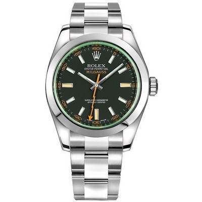 Rolex Milgauss Black Dial Green Crystal Stainless Steel Men's Watch 116400GV