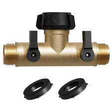 Garden Hose Splitter, Heavy Duty Metal 180 Degree T Type with Shut-Off Valves...