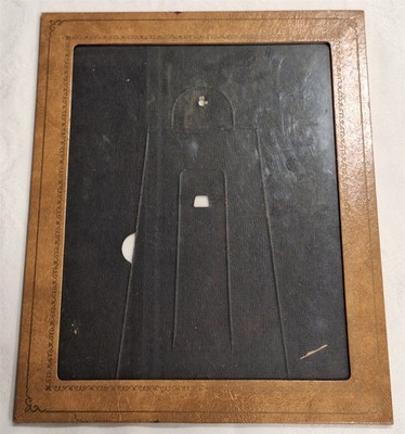 Large Vintage Leather-Look Embossed Frame With Glass Hangs Or Stands 9 x 11