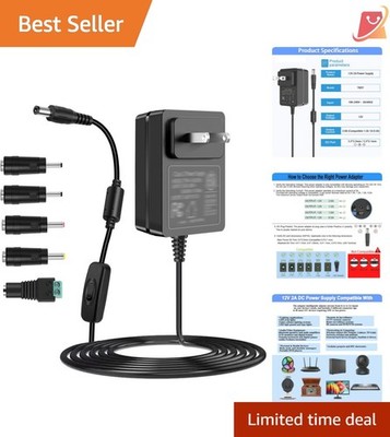 12V 2A Power Supply AC Adapter with On Off Switch for CCTV LED Light Router