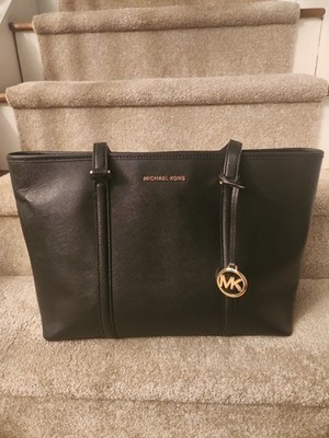 Michael Kors Jet Set Travel Large Black Leather Tote Bag