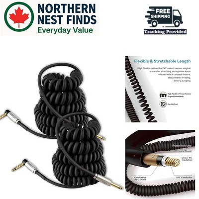Versatile 10ft Curly Guitar Cable Pack - For Electric Guitars, Amps, and More