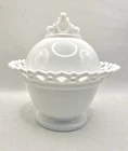 Antique Early American Pressed Glass (EAPG) Milk Glass Covered Dish Atterbury Co