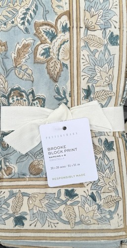 Pottery Barn Brooke Blockdruck Baumwolle Servietten Set/4