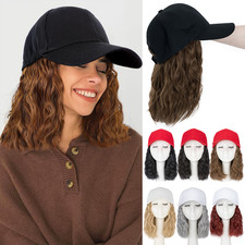 6/8in Baseball Hat Cap with Hair Full Head Natural Cover Wavy Hair Extensions
