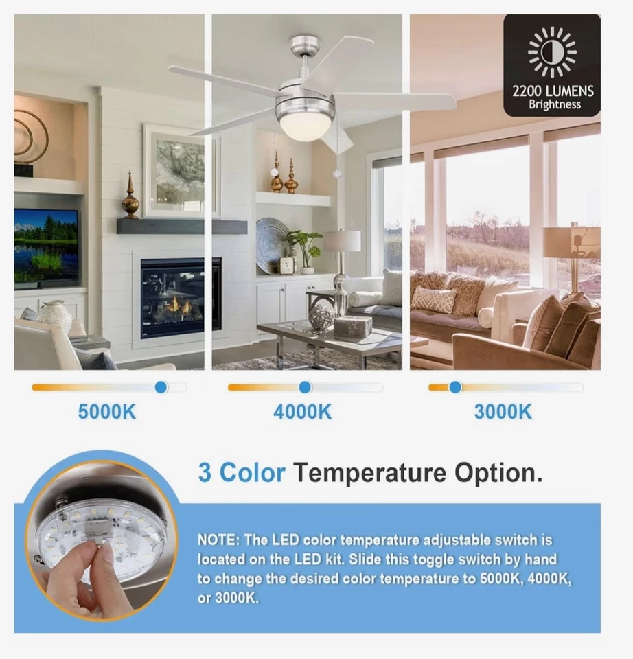 4 Inch Ceiling Fan LED Light Replacement, 18W 2200LM 3000K 4000K 5000K LED  - Image 2 of 4