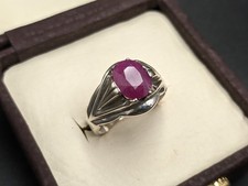 Oval Ruby Ring Mens 925 Sterling Silver Red G...